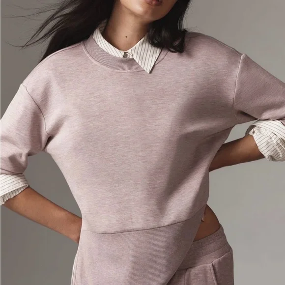 NWT Varley Anthropologie Lowry Longline Double soft Sweatshirt light mauve s - Picture 2 of 6
